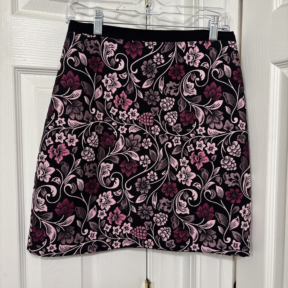 Nanette Lepore Moody Romance Floral Mini Skirt 10 Black Pink Brocade Retro Y2K